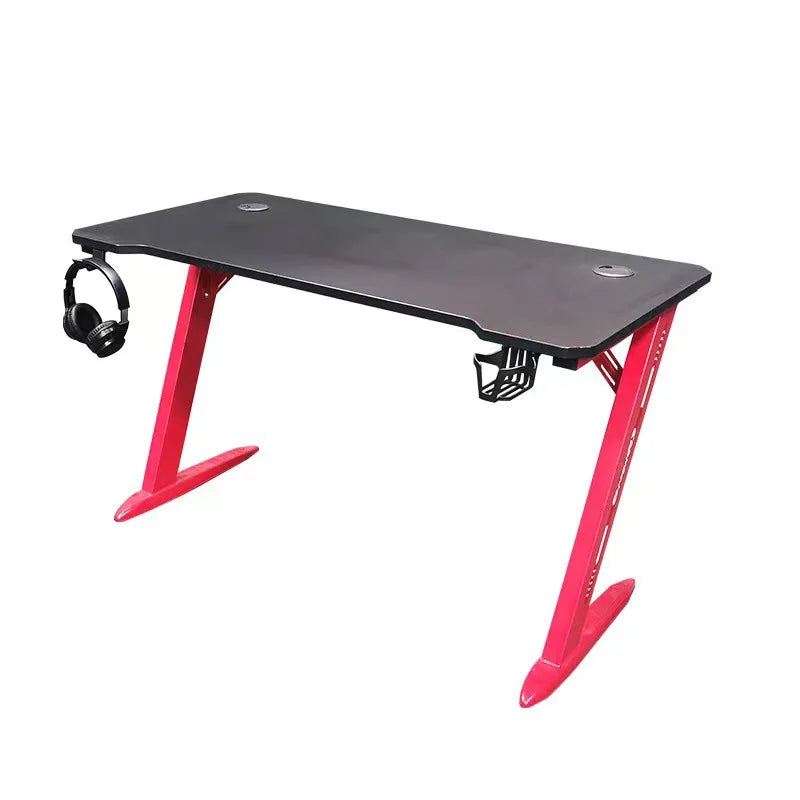 Gaming Desk with RGB LED Lights, Large Z-Shaped Gaming PC Desk with Carbon Fiber Desktop Computer Game Desk Table for Gamer