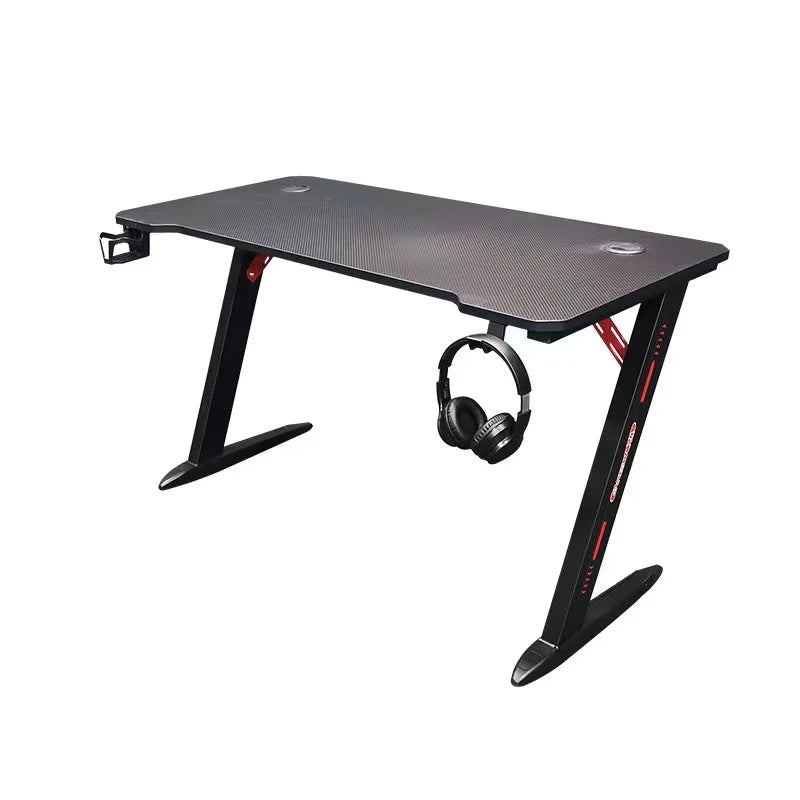 Gaming Desk with RGB LED Lights, Large Z-Shaped Gaming PC Desk with Carbon Fiber Desktop Computer Game Desk Table for Gamer