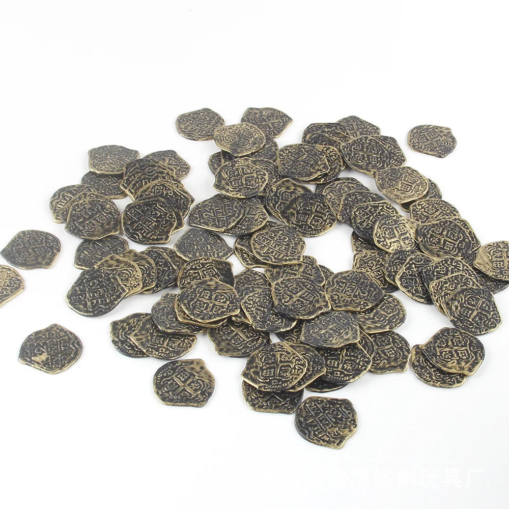 100PCS Plastic Roman Pirate Gold Coin Silver Coin Bronze Pirate Coin Party Decoration Carnival Halloween Props